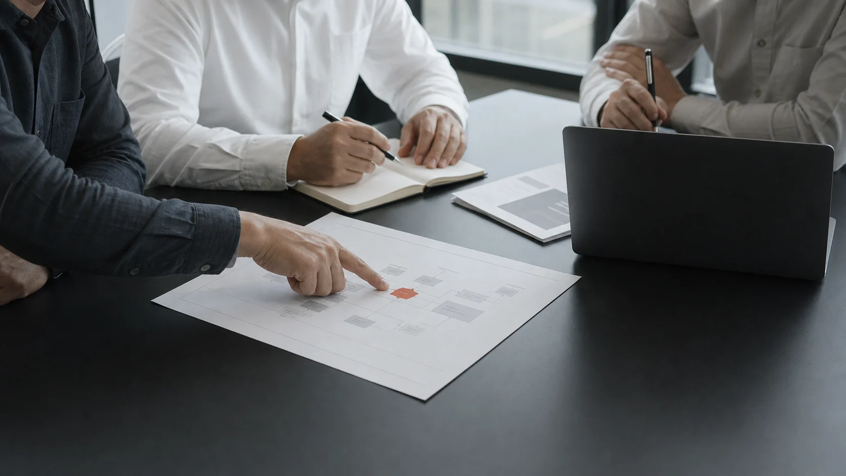 Business leaders reviewing one decision inside a workflow